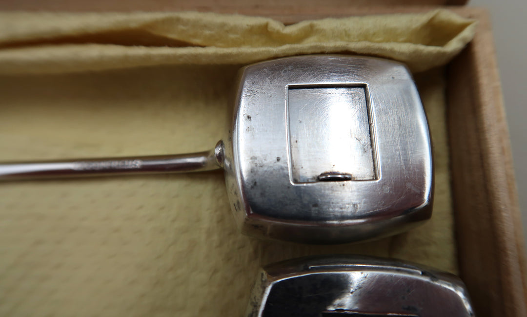 p428 Japanese Sterling Shamisen Stringed Instrument Salt and Pepper Shakers