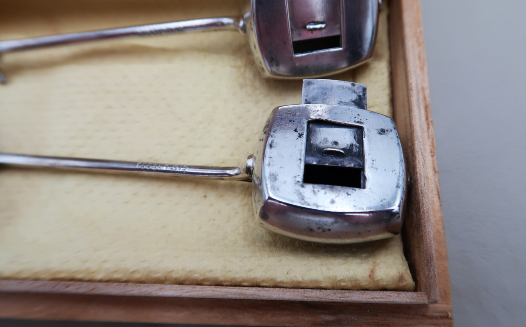 p428 Japanese Sterling Shamisen Stringed Instrument Salt and Pepper Shakers