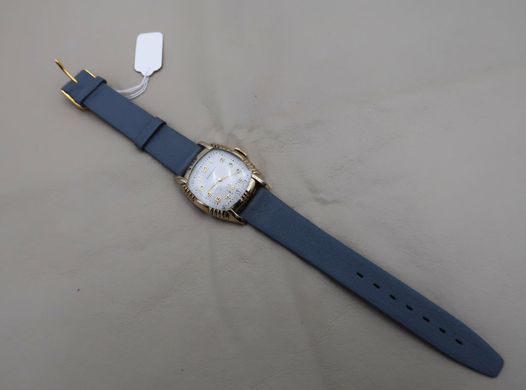 p481 Vintage 1950's John Alden Mechanical Watch in RGP Leather Band