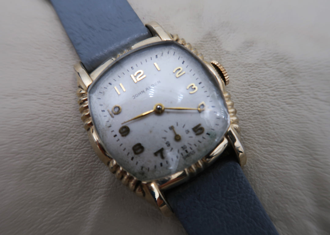p481 Vintage 1950's John Alden Mechanical Watch in RGP Leather Band