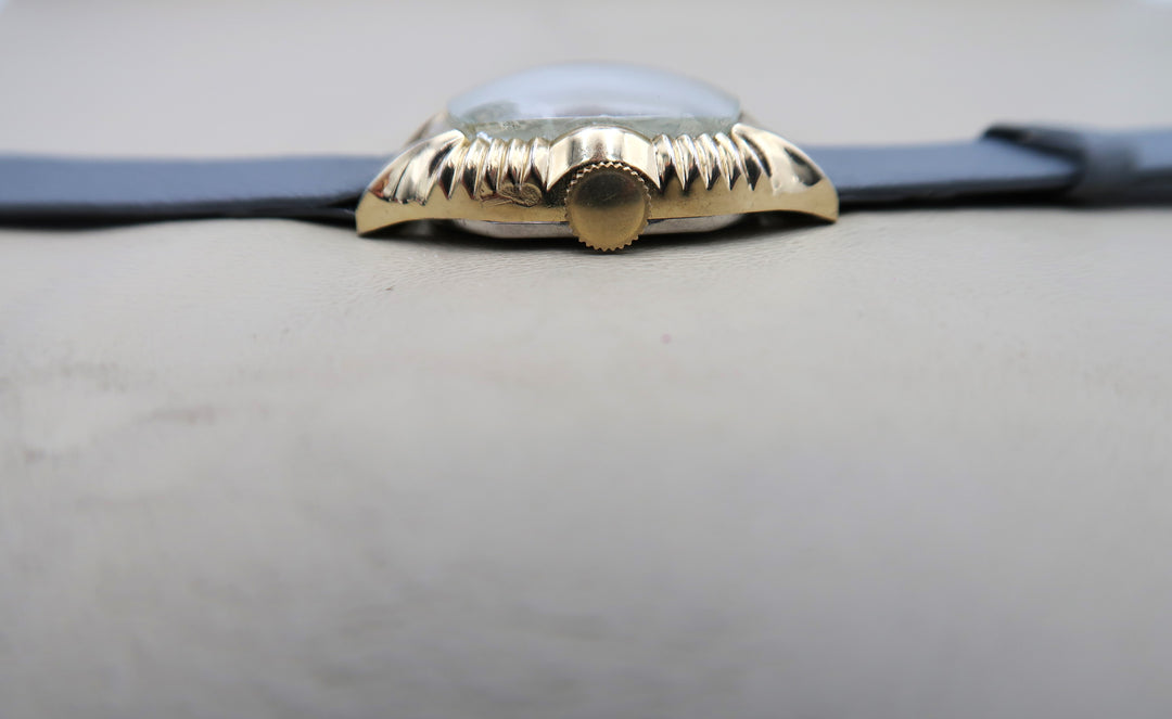 p481 Vintage 1950's John Alden Mechanical Watch in RGP Leather Band