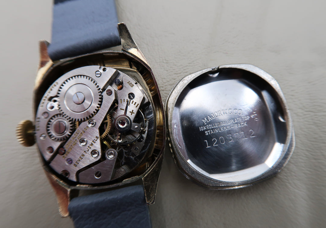 p481 Vintage 1950's John Alden Mechanical Watch in RGP Leather Band