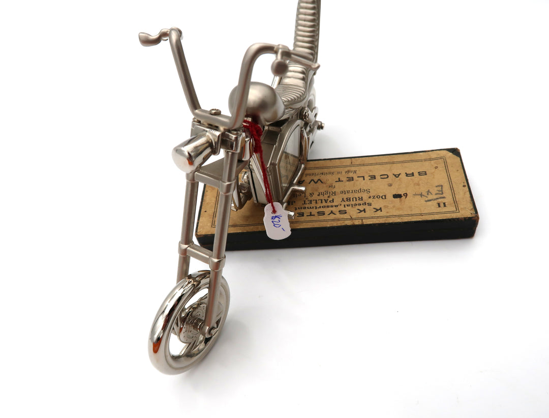 p490 Nice Silver Tone Motorcycle Miniature Quartz Clock No Stand