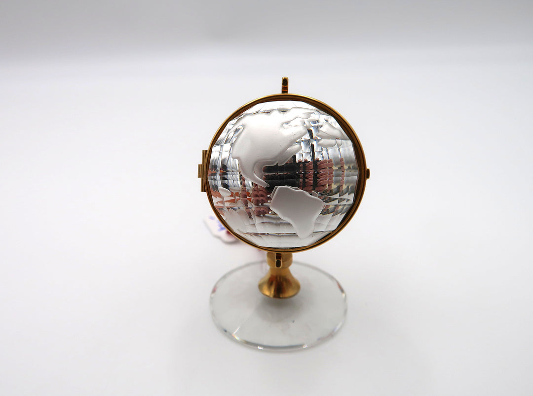 p488 Unique Swarovski Quartz Desk Clock or Miniature clock of Glass Globe