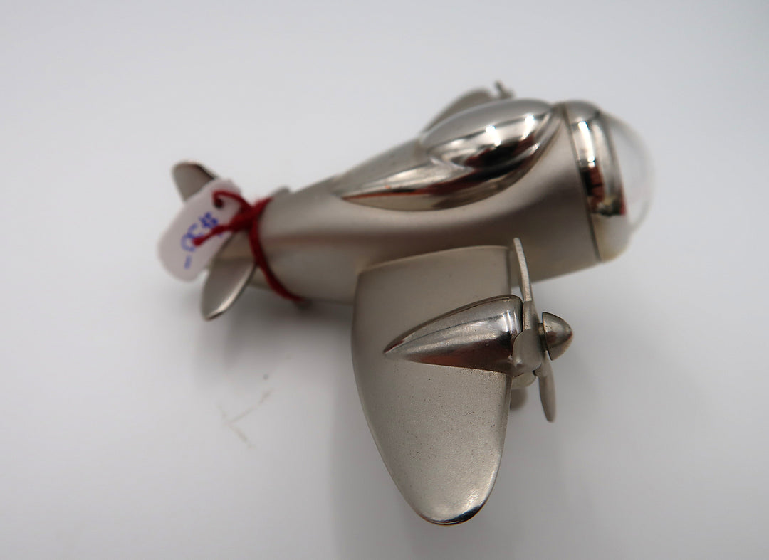 p491 Nice Silver Tone Airplane Miniature Quartz Clock