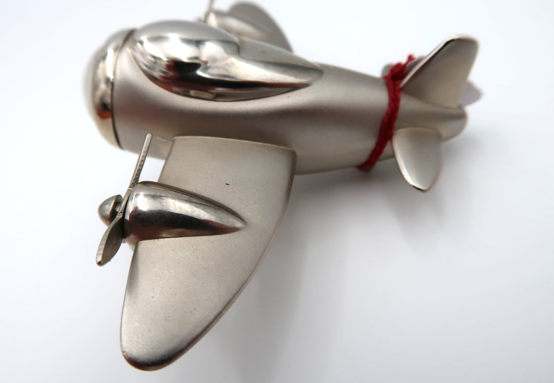 p491 Nice Silver Tone Airplane Miniature Quartz Clock