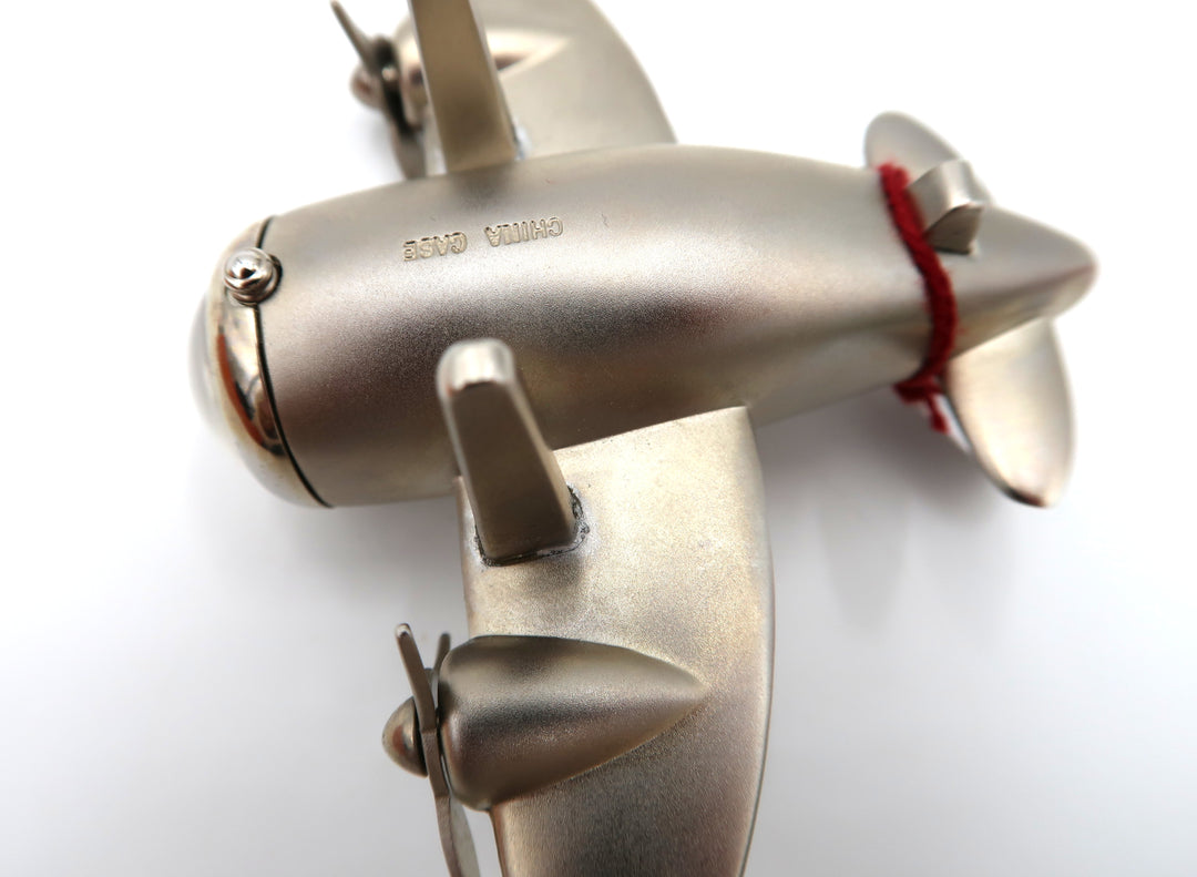 p491 Nice Silver Tone Airplane Miniature Quartz Clock