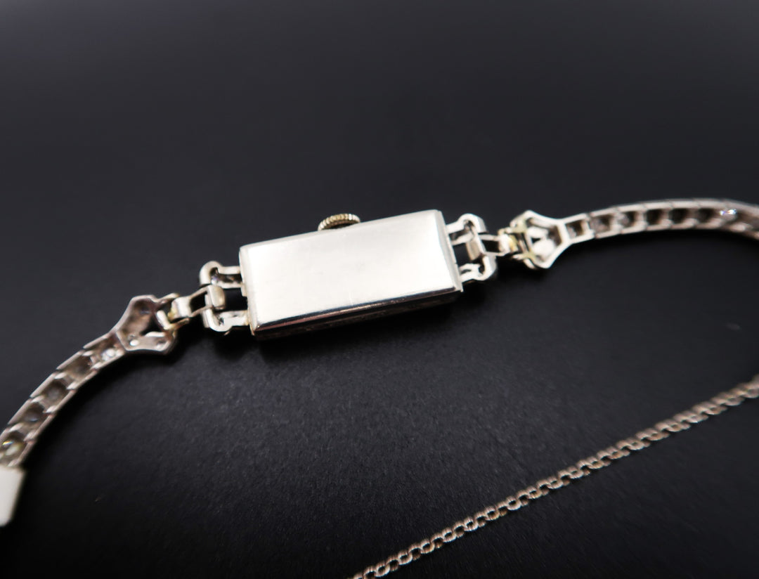 p497 Vintage 1930's Elgin Ladies Swiss Platinum Diamond watch