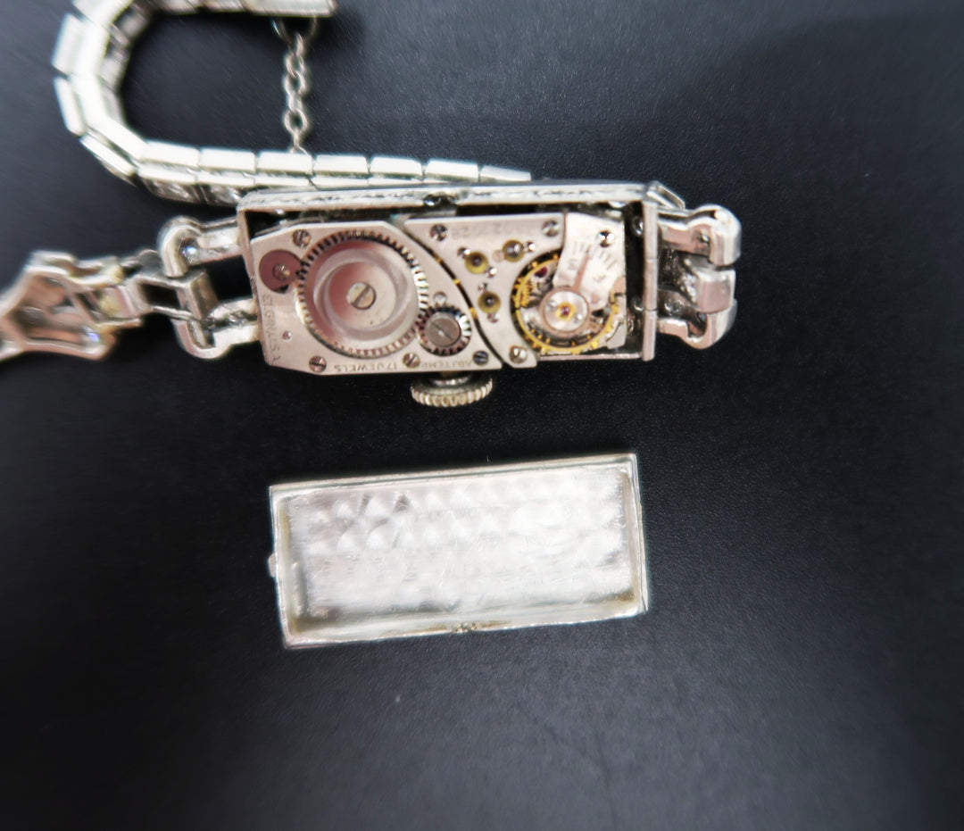 p497 Vintage 1930's Elgin Ladies Swiss Platinum Diamond watch