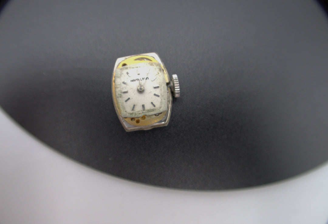 p499 Vintage Ladies Hamilton 14k White Gold Diamond Wristwatch