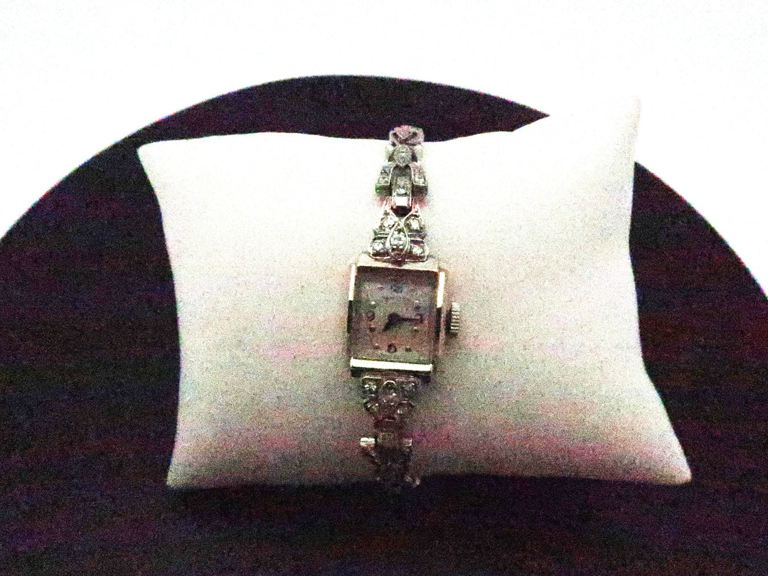 p501 vintage 14k White Gold Women's Diamond Hamilton Watch