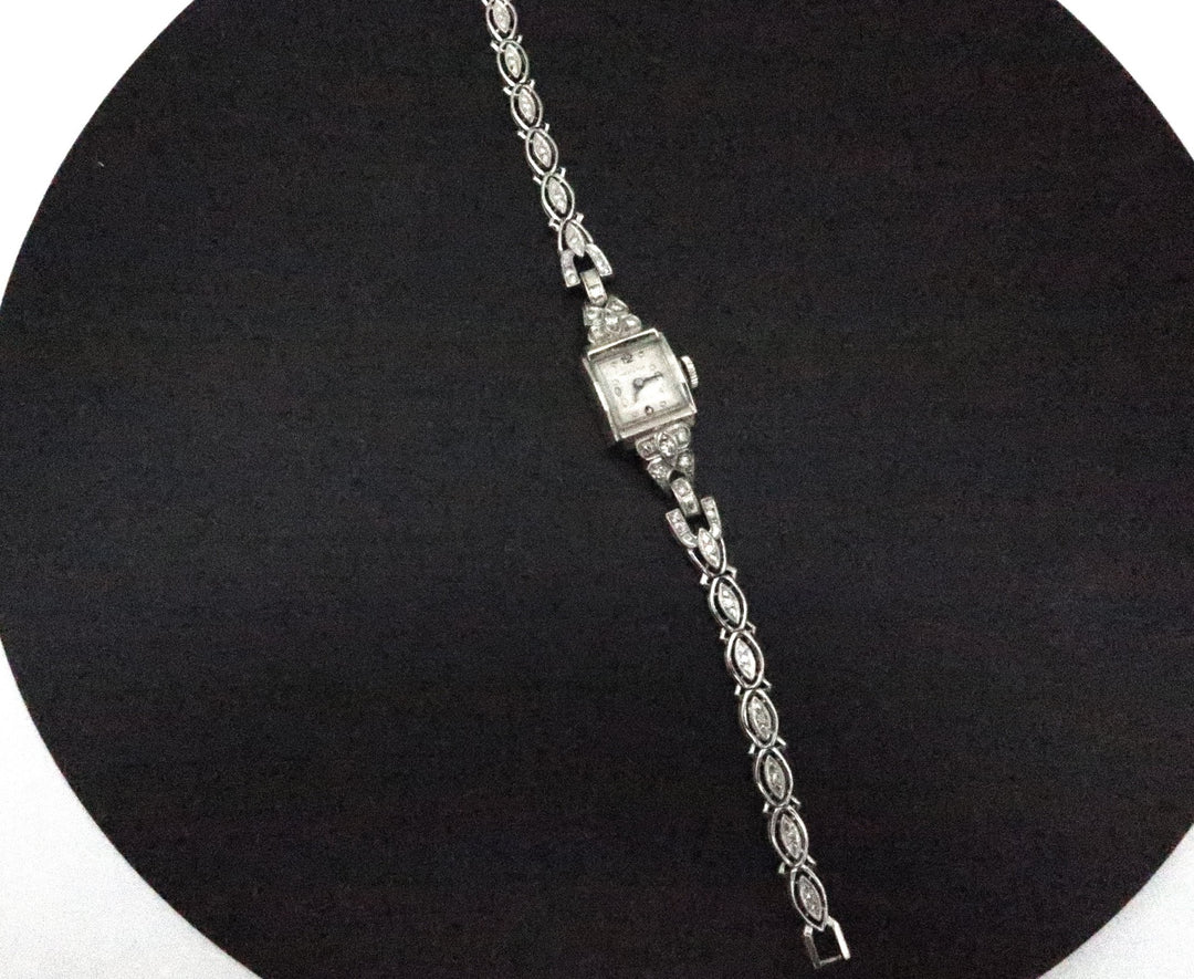p501 vintage 14k White Gold Women's Diamond Hamilton Watch