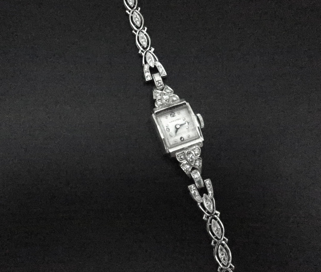 p501 vintage 14k White Gold Women's Diamond Hamilton Watch