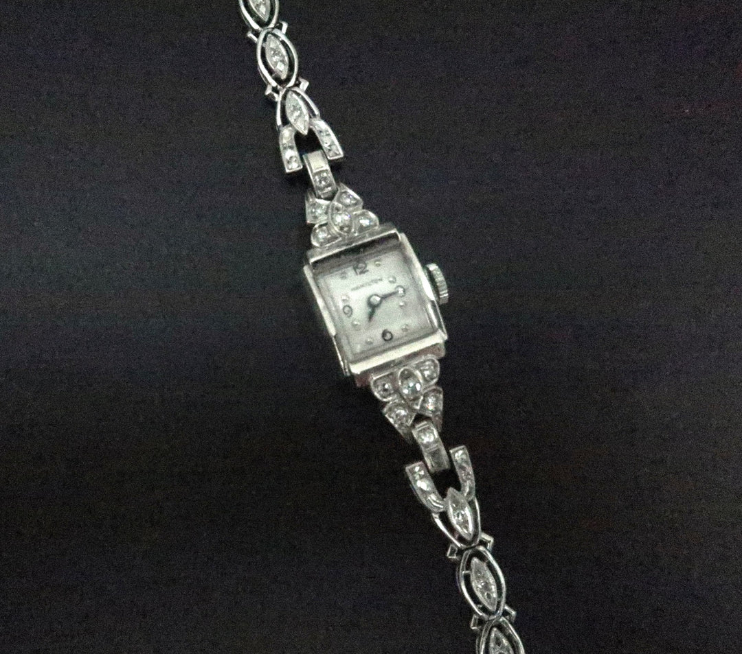 p501 vintage 14k White Gold Women's Diamond Hamilton Watch