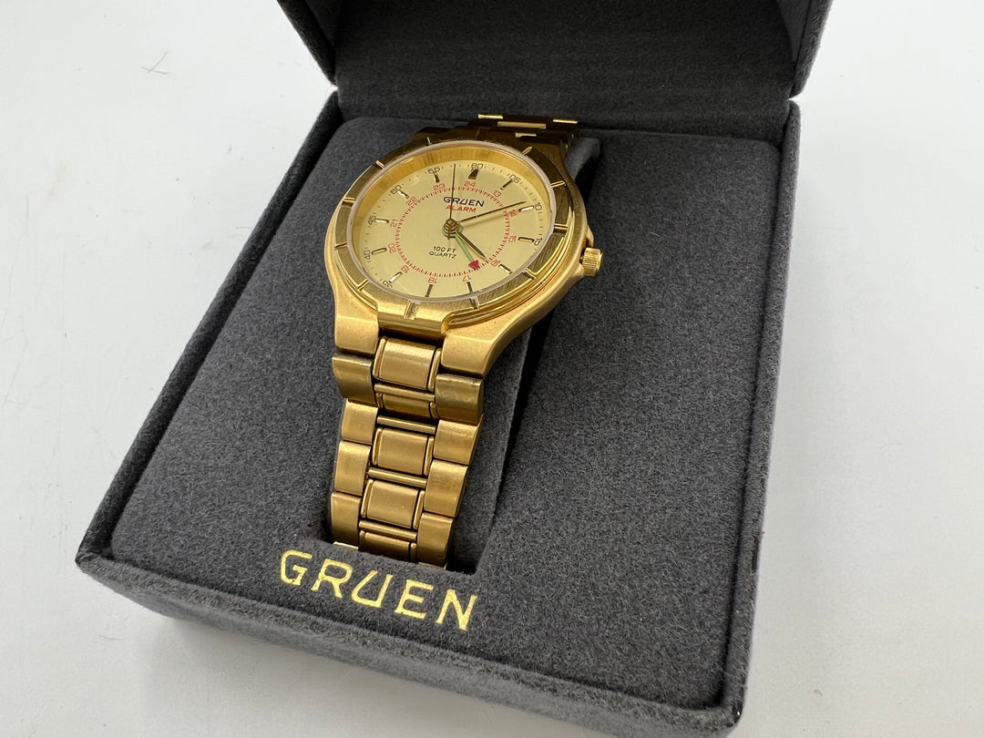t693 Vintage Gruen Gold Tone Quartz Men's Watch