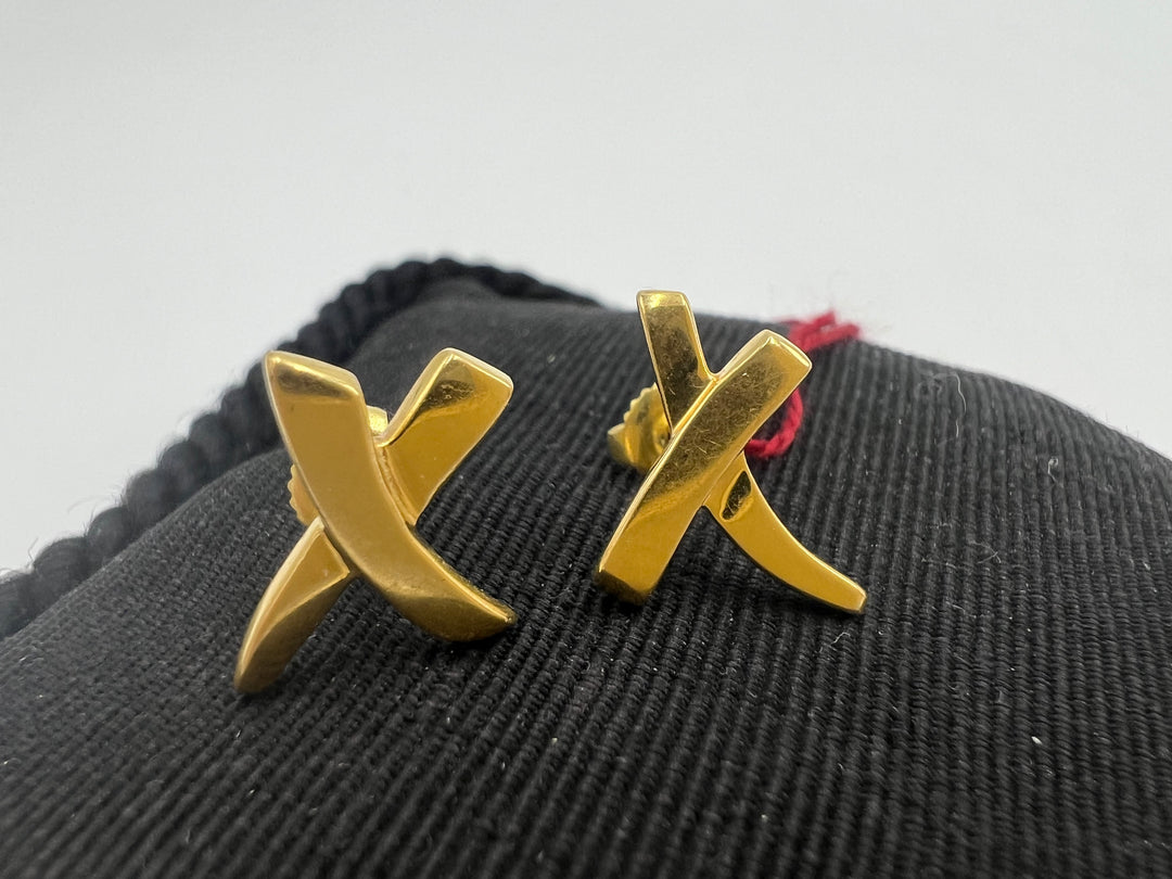 t735 Beautiful 18k Yellow Gold Graffiti X Earrings