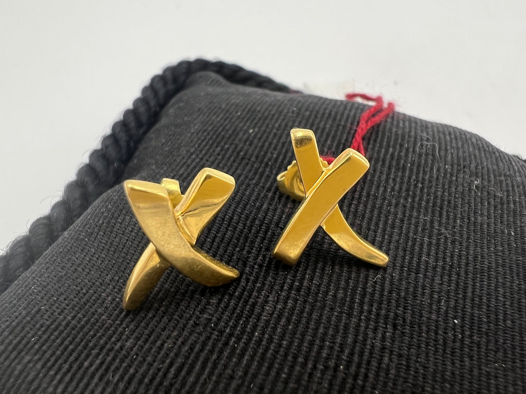 t735 Beautiful 18k Yellow Gold Graffiti X Earrings