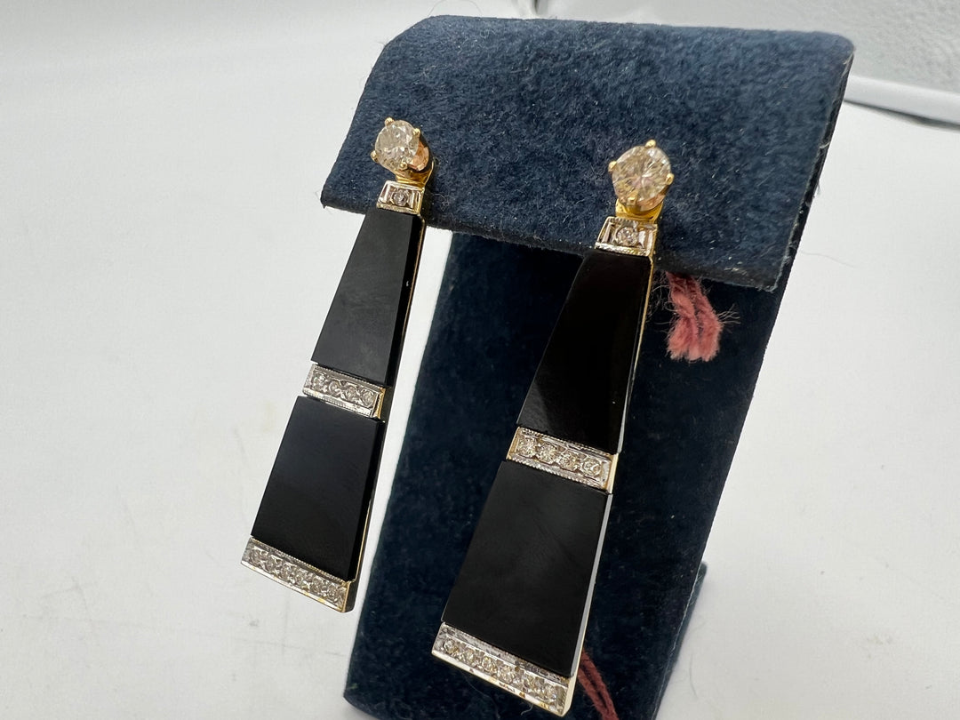 t888 Elegant 14kt Yellow Gold Onyx & Diamond Stud Earring Jacket