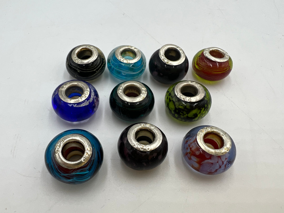 t913 Beautiful Sterling Silver Murano Glass Beads