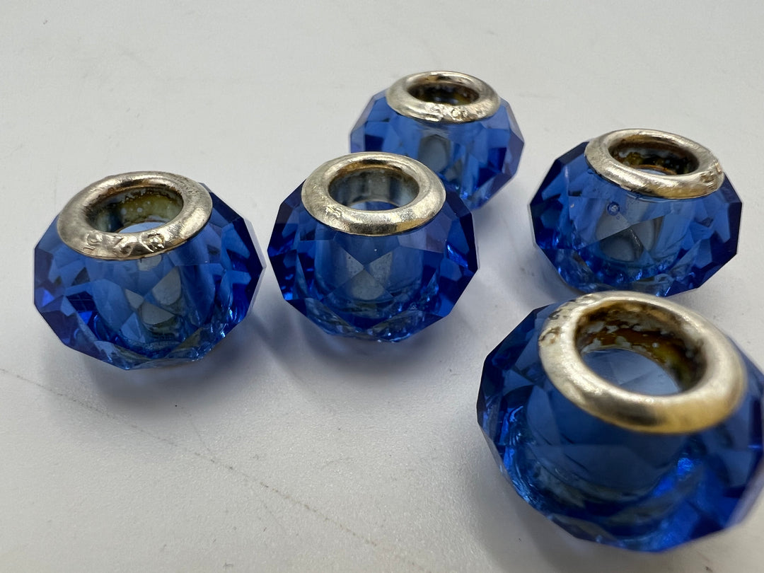 t914 Unique Sterling Silver Blue Murano Glass Beads
