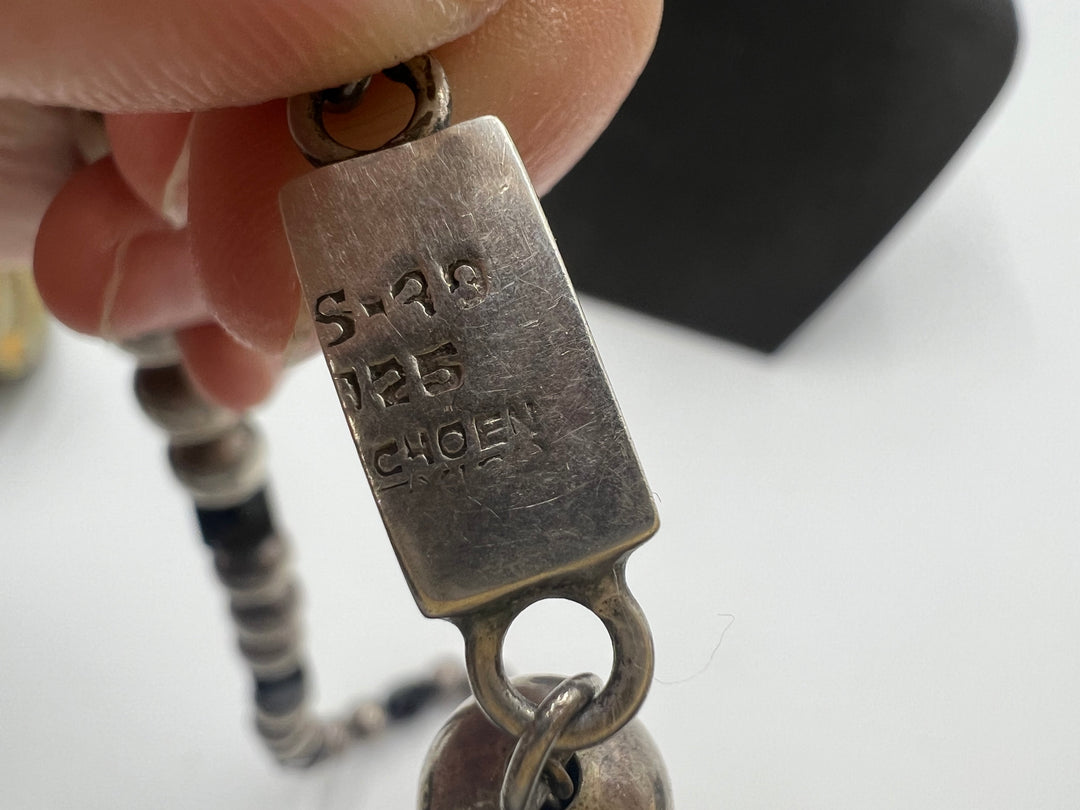 t951 Beautiful Sterling Silver Black Stone Beaded Necklace