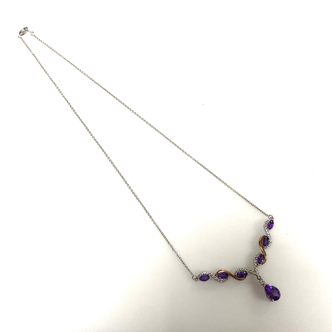 v361 Vintage Sterling Silver 925 10k Y Gold 18" Genuine Amethyst Chain Necklace