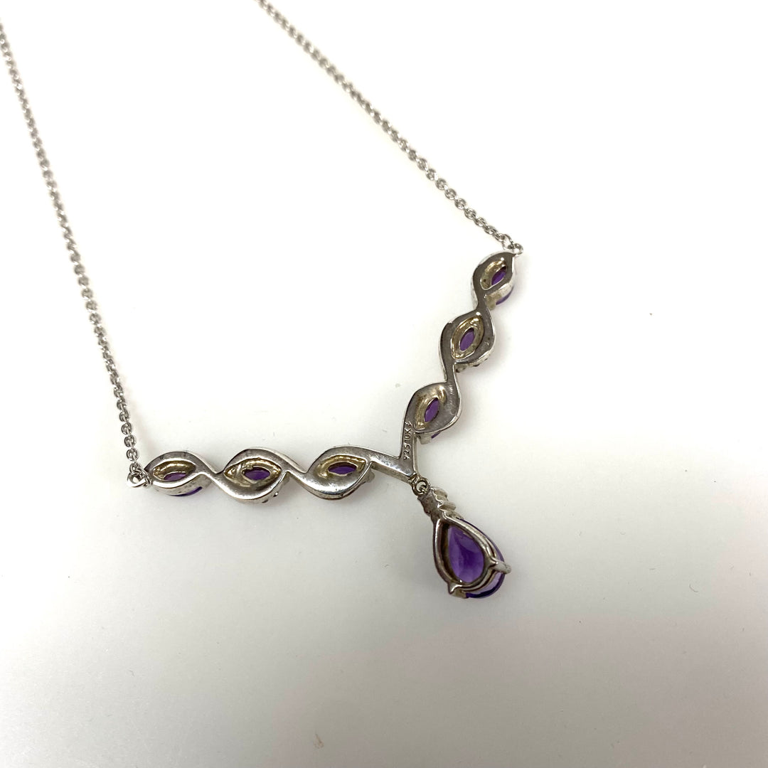 v361 Vintage Sterling Silver 925 10k Y Gold 18" Genuine Amethyst Chain Necklace