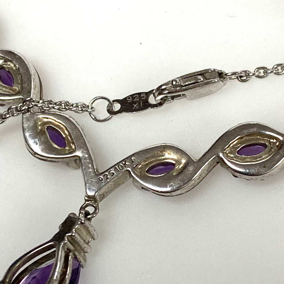 v361 Vintage Sterling Silver 925 10k Y Gold 18" Genuine Amethyst Chain Necklace