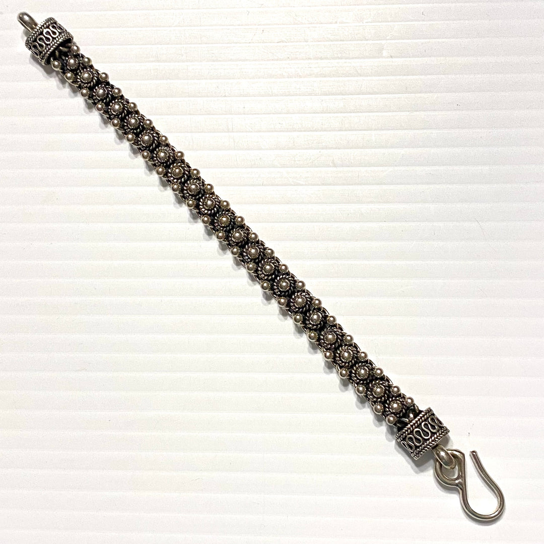 u581 Vintage 925 Sterling Silver Unique Beaded Link Chain Bracelet 7.5" Long