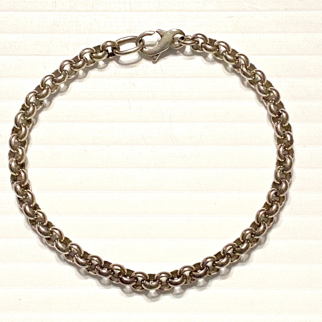u579 Vintage 925 Sterling Silver Round Links Chain Bracelet 7"