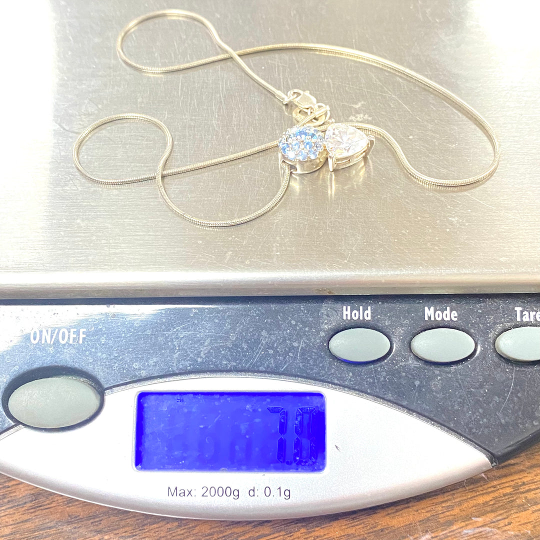 u553 Vintage Sterling Silver 16" Snake Chain Necklace Multi Stone Silver Pendant