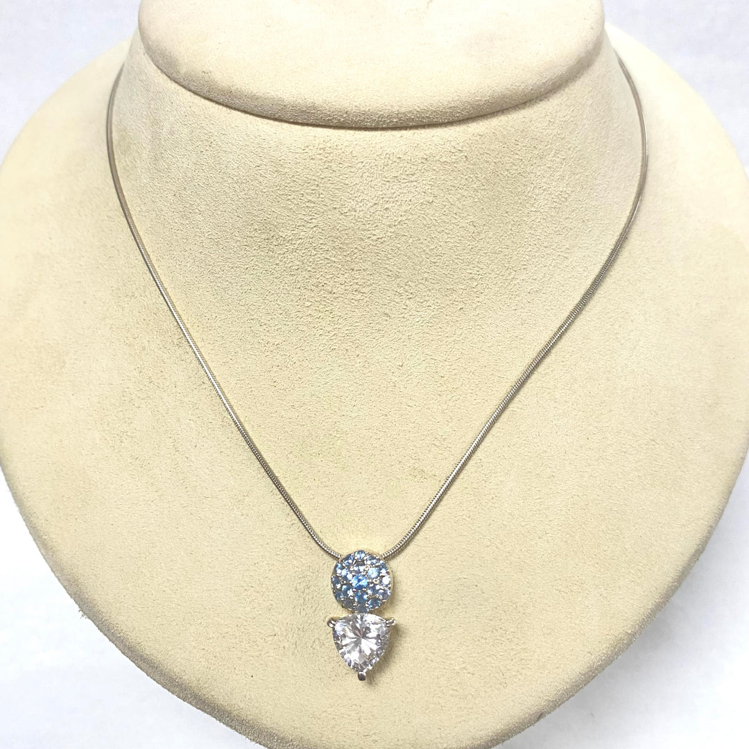 u553 Vintage Sterling Silver 16" Snake Chain Necklace Multi Stone Silver Pendant