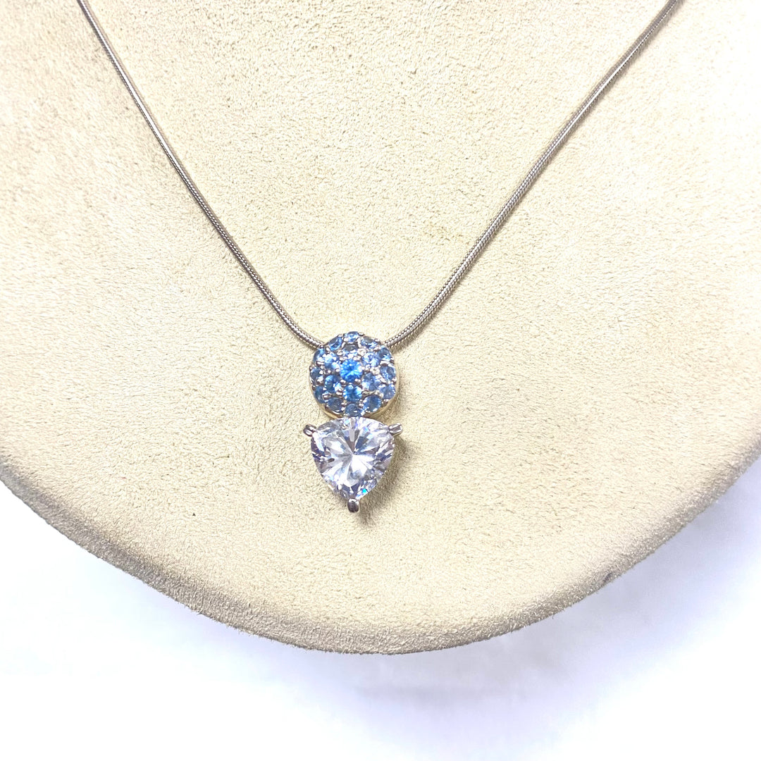 u553 Vintage Sterling Silver 16" Snake Chain Necklace Multi Stone Silver Pendant