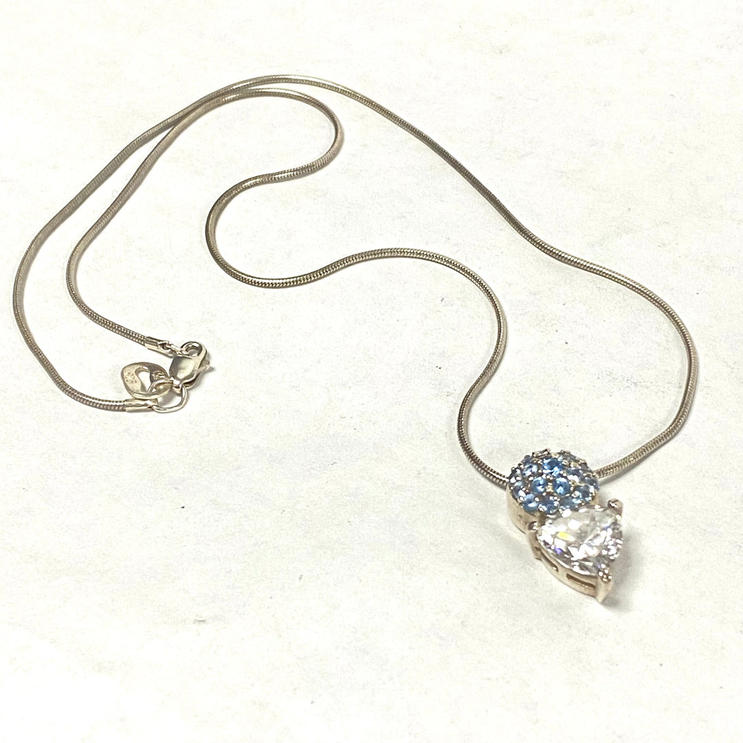 u553 Vintage Sterling Silver 16" Snake Chain Necklace Multi Stone Silver Pendant