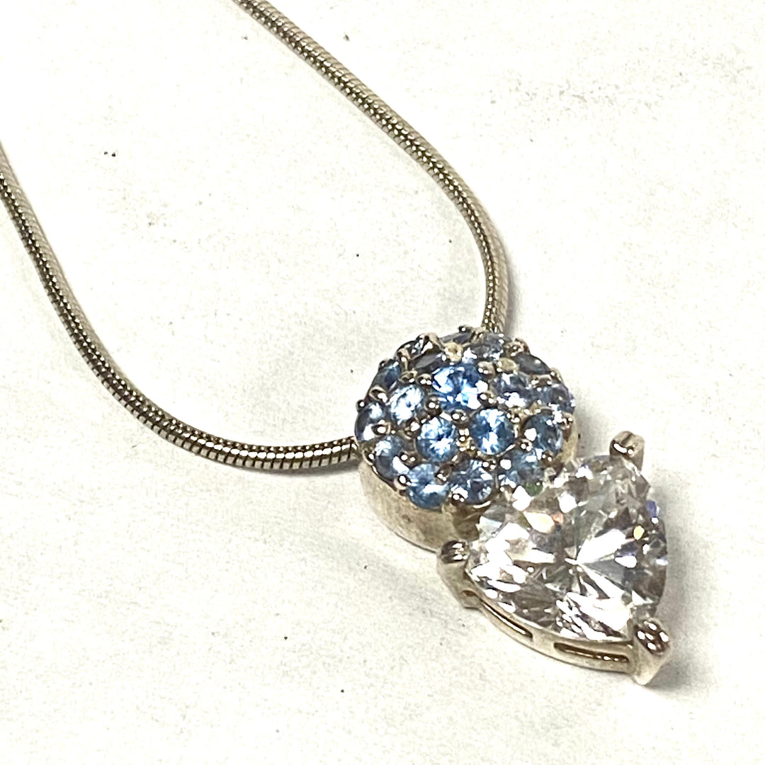 u553 Vintage Sterling Silver 16" Snake Chain Necklace Multi Stone Silver Pendant