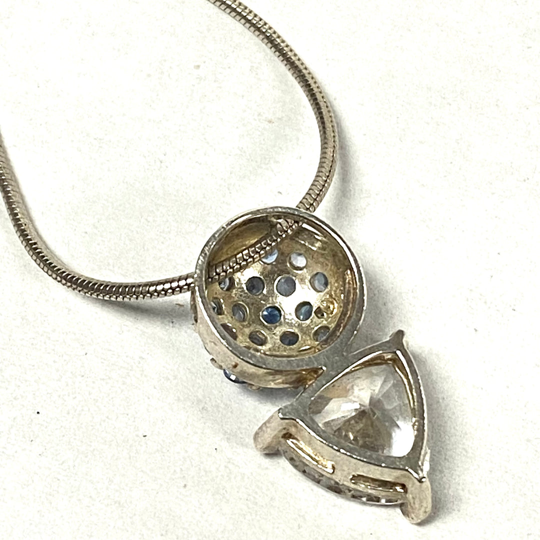 u553 Vintage Sterling Silver 16" Snake Chain Necklace Multi Stone Silver Pendant