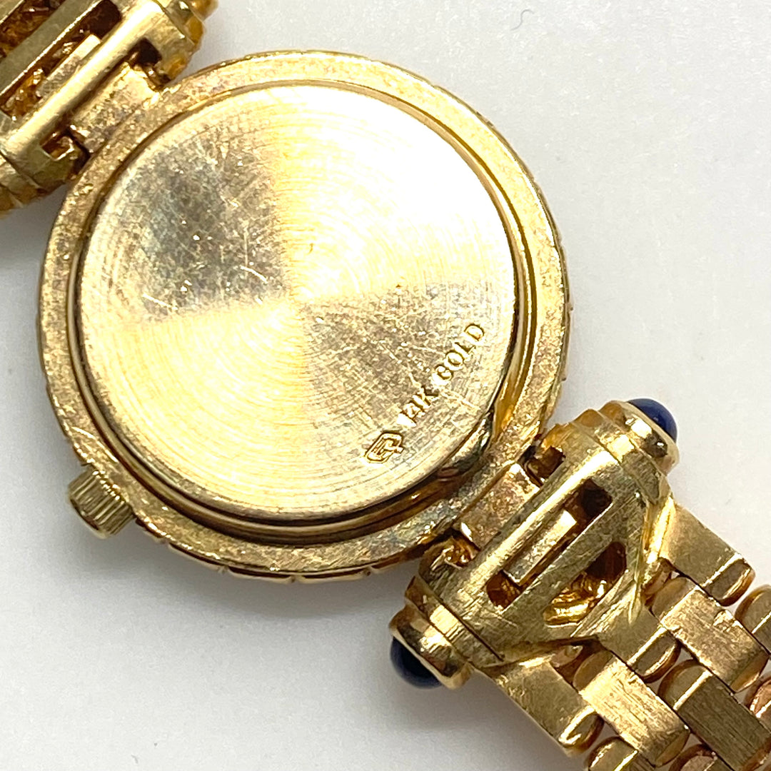 v790 Vintage Tourneau 14k Yellow Gold Pave Diamond Sapphire Ladies' Wrist Watch