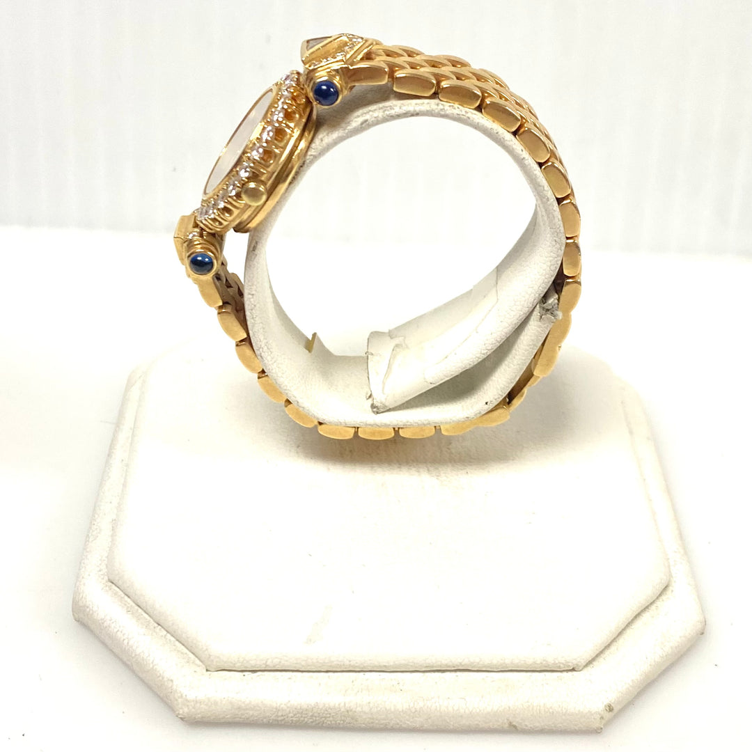 v790 Vintage Tourneau 14k Yellow Gold Pave Diamond Sapphire Ladies' Wrist Watch