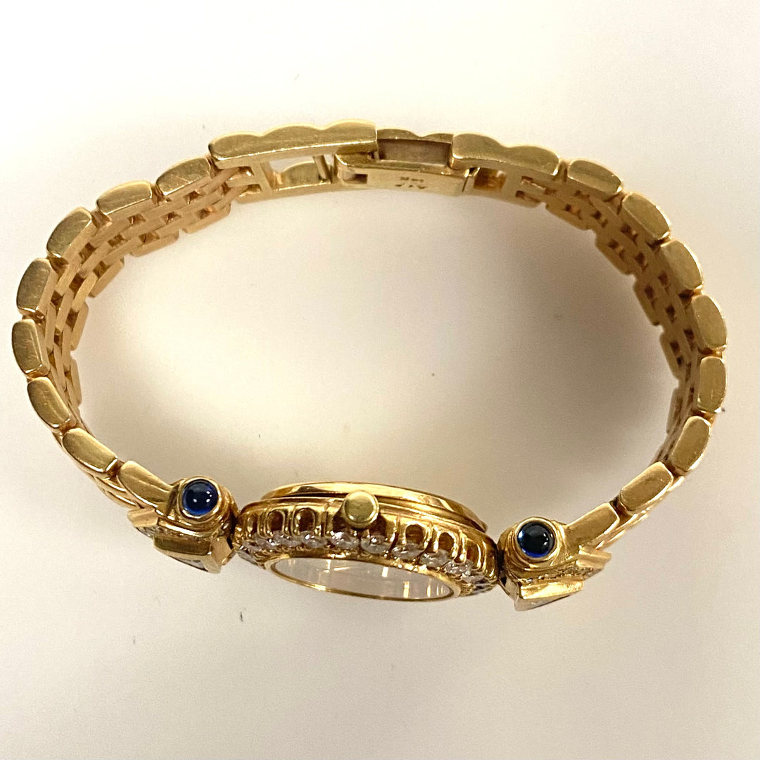 v790 Vintage Tourneau 14k Yellow Gold Pave Diamond Sapphire Ladies' Wrist Watch