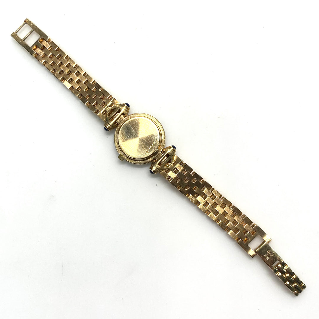 v790 Vintage Tourneau 14k Yellow Gold Pave Diamond Sapphire Ladies' Wrist Watch