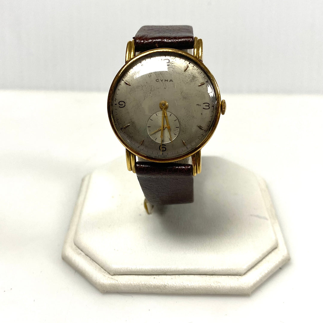 a159 Vintage Cyma Mechanical 18K Yellow Gold 15J Swiss Made Men's Wrist Watch