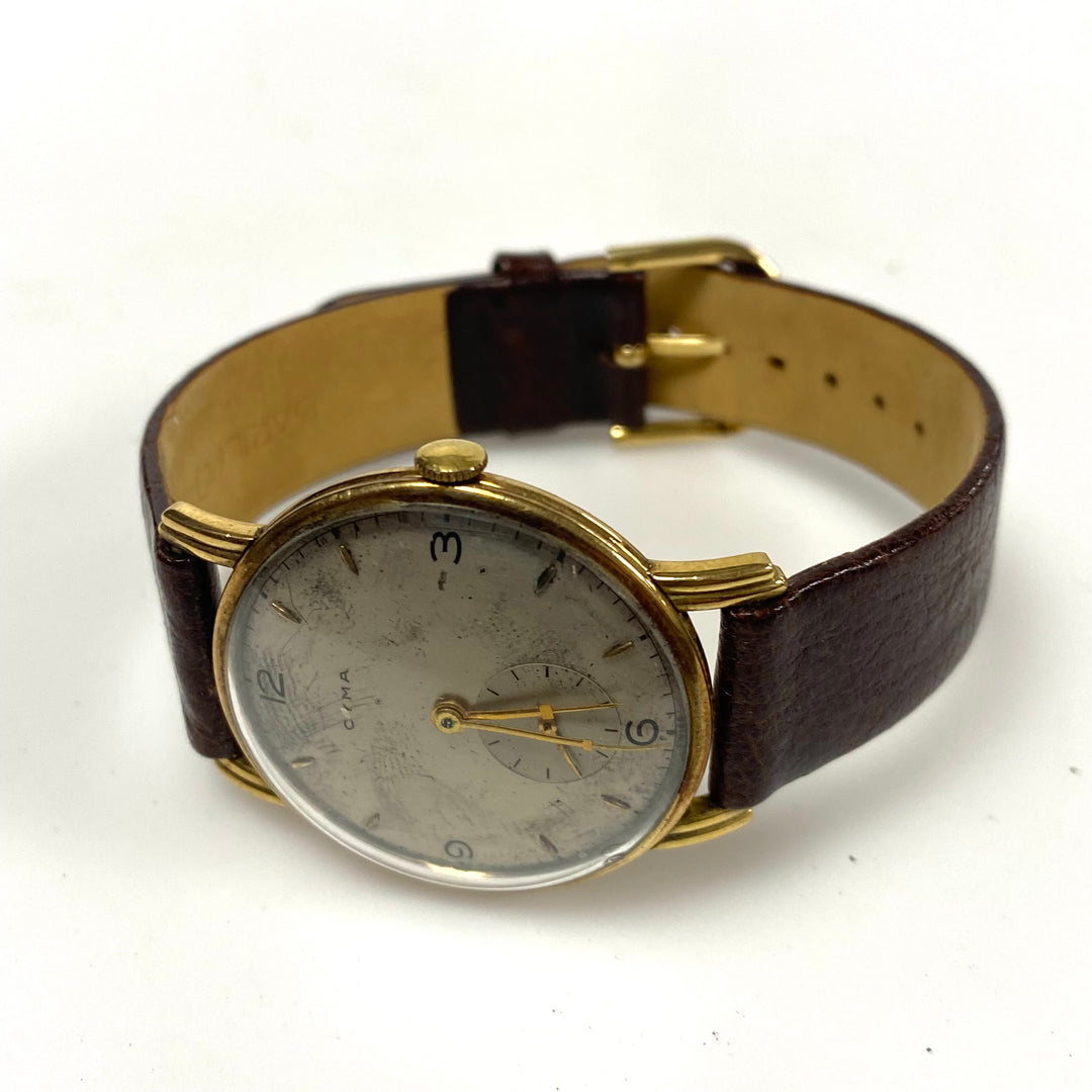 a159 Vintage Cyma Mechanical 18K Yellow Gold 15J Swiss Made Men's Wrist Watch