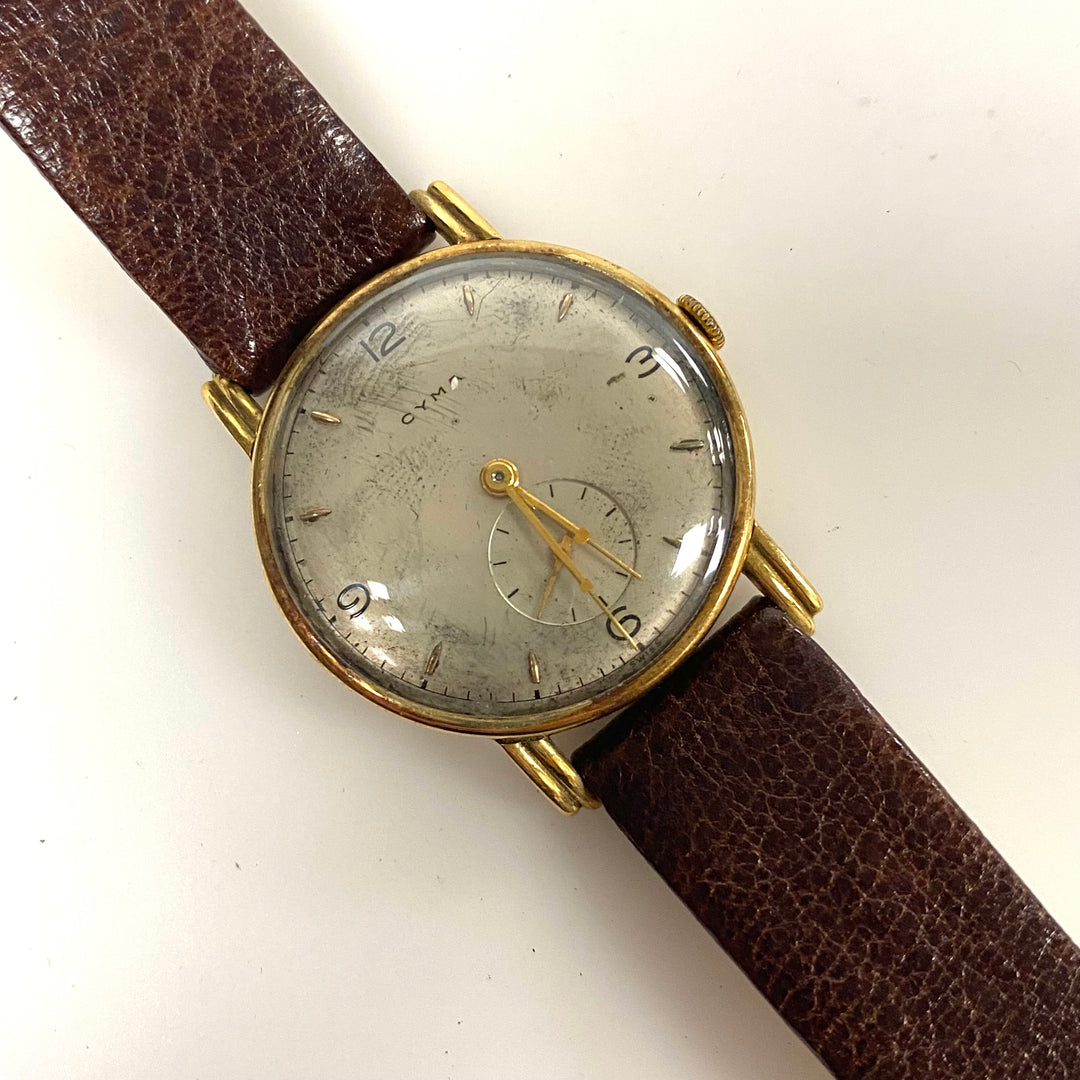 a159 Vintage Cyma Mechanical 18K Yellow Gold 15J Swiss Made Men's Wrist Watch