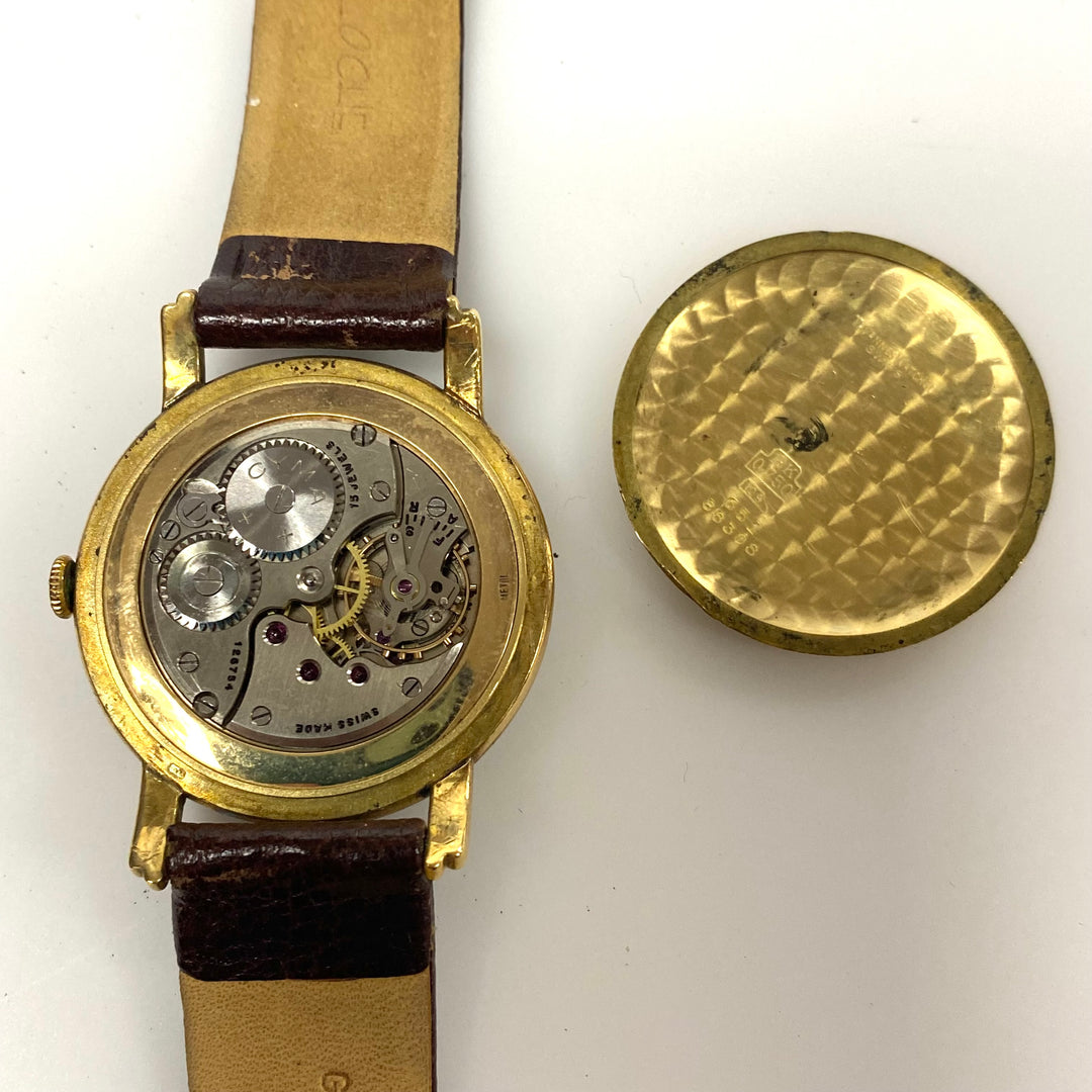 a159 Vintage Cyma Mechanical 18K Yellow Gold 15J Swiss Made Men's Wrist Watch