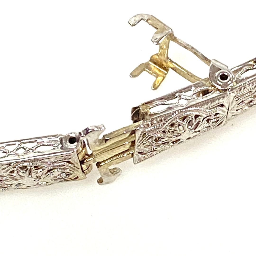 a173 Vintage 1920's Diamond and Trillion Emeralds Bracelet in 14K White Gold