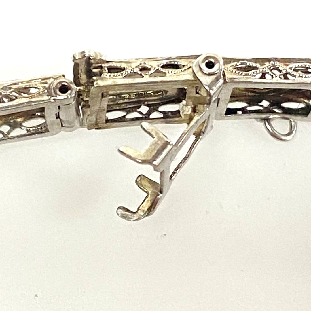 a173 Vintage 1920's Diamond and Trillion Emeralds Bracelet in 14K White Gold