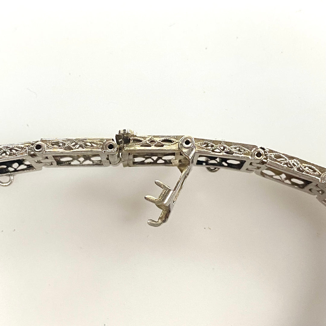 a173 Vintage 1920's Diamond and Trillion Emeralds Bracelet in 14K White Gold