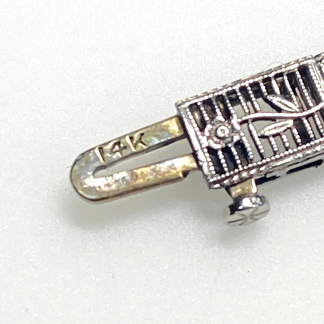 a180 Vintage 1920's Diamond Bracelet in 14K White Gold with Flowers down the Band