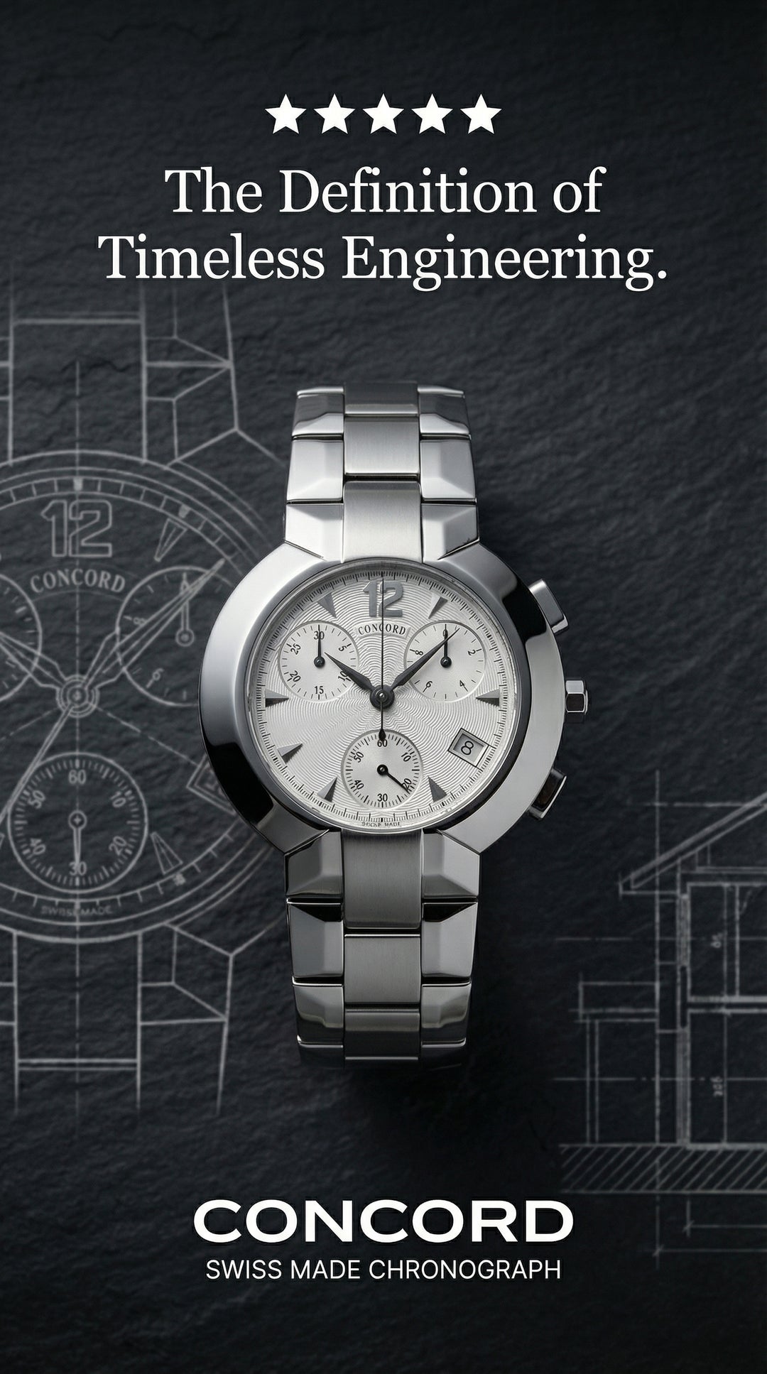 a779 Vintage Men's Concord La Scala Chronograph Stainless Steel Watch