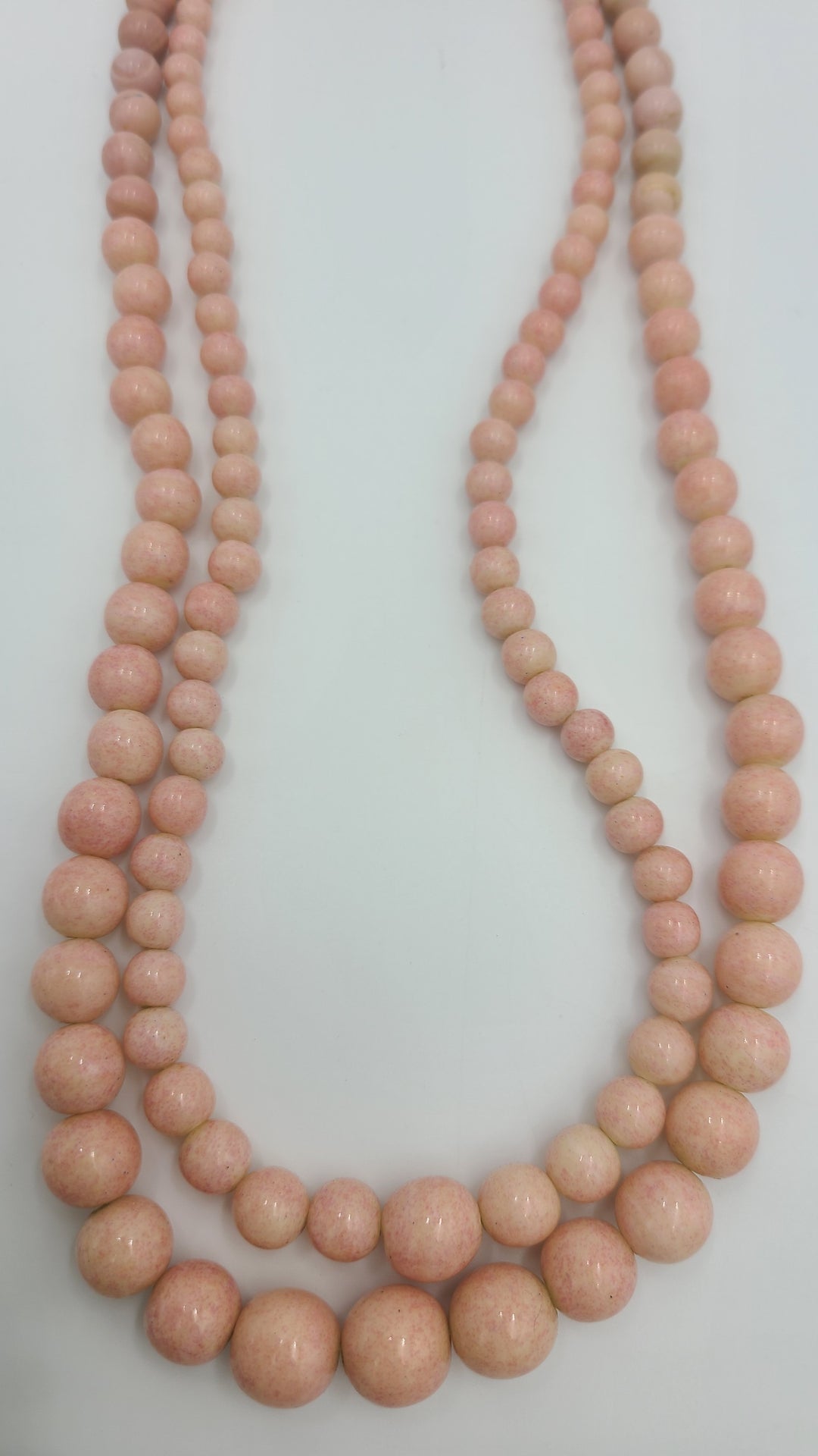 m701 Stunning Double Strand Angel Skin Coral Beaded Necklace with 14kt Yellow Gold Lock
